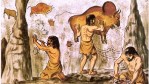 древние люди рисуют мамонта