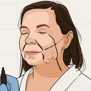 разметка на лице 60-летней бабки перед пластикой