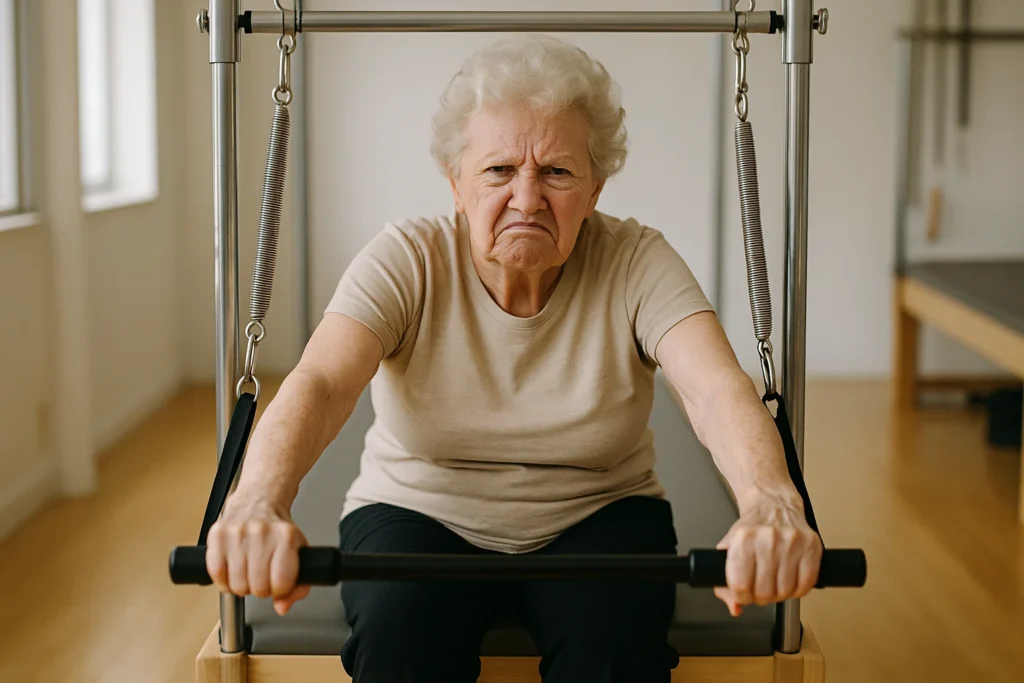 бабка занимается пилатесом